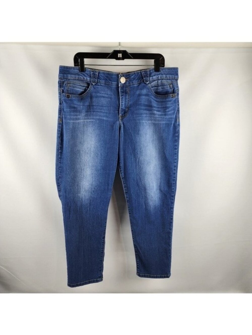 Democracy Womens Ab Solution Elastic Waist Blue Ankle Jeans Plus Size 16 (36x26)